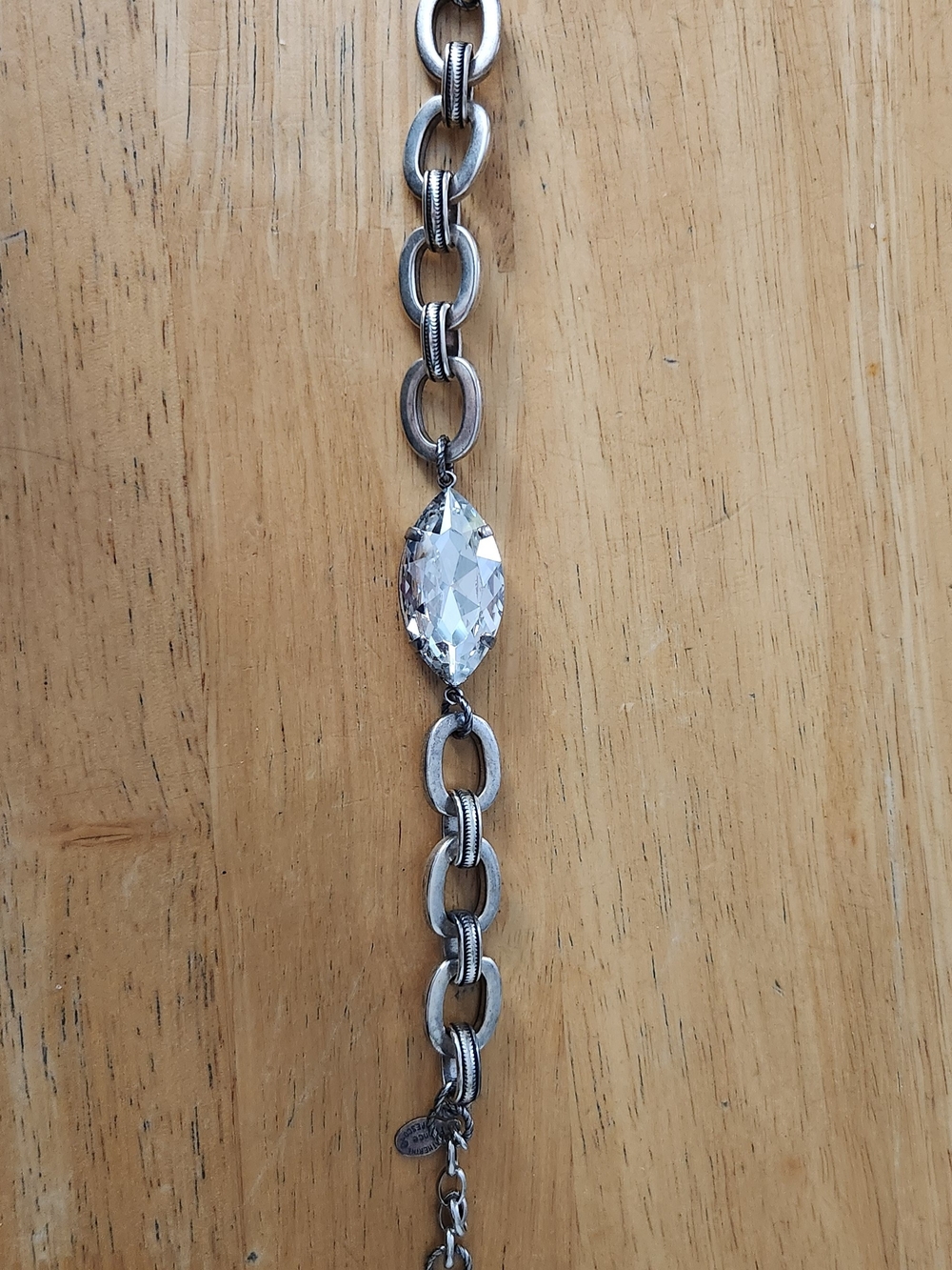 Silver-Tone Chain Bracelet with Clear Crystal Accent